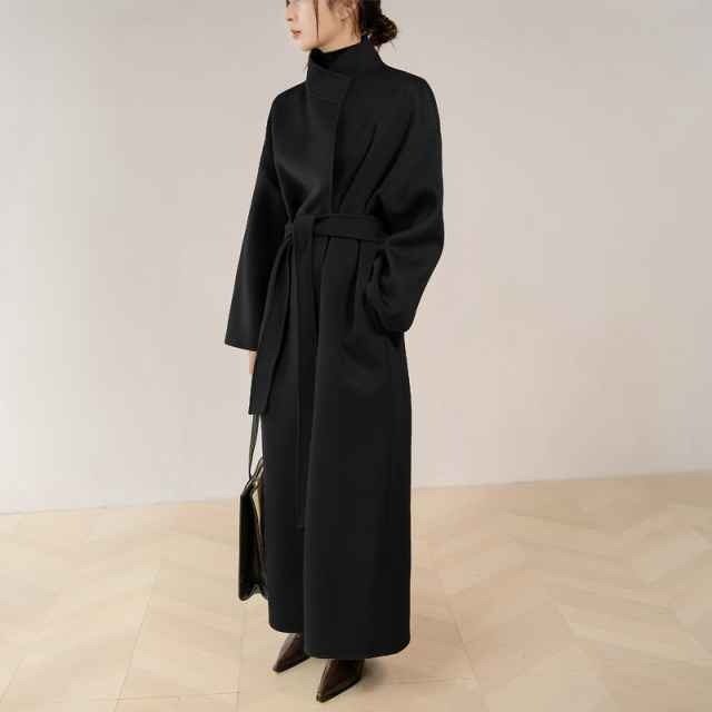 New Year's jersey red extra long stand-up collar double-sided wool coat for women high-end big-name straight wool coat winter