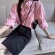 Spring and summer suit front slit skirt extended midi skirt American retro high waist slim A-line skirt drooping women