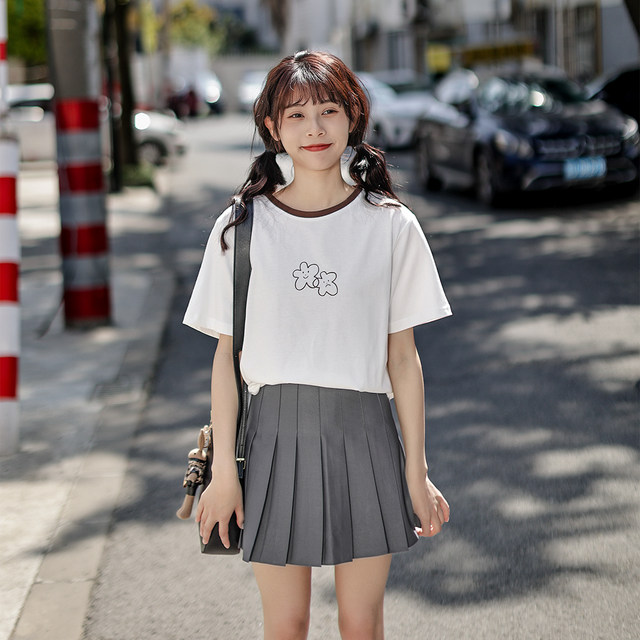 Yano Japanese College Wind Gray pleated skirt Female Xia Sweet Wind high -waist high -waisted A -shaped suits skirt