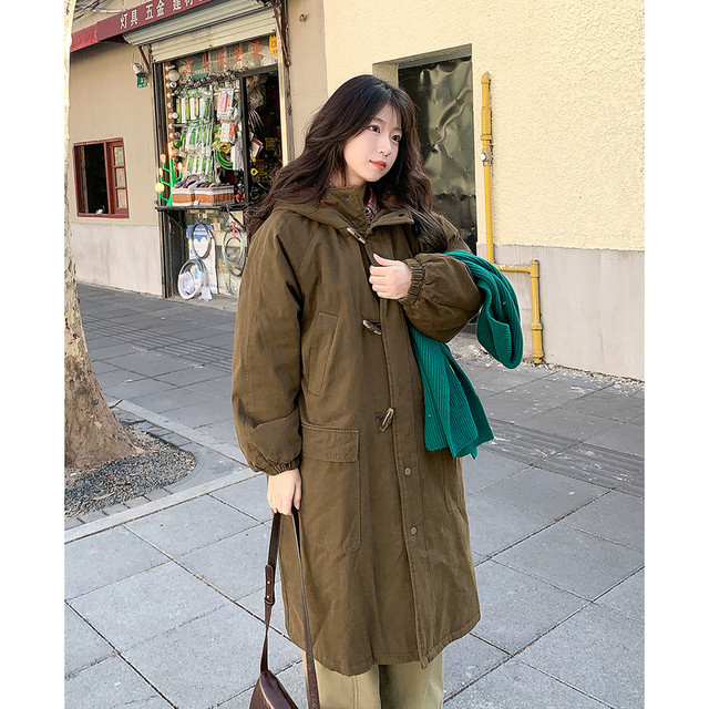 Yiye Japanese retro ox horn button mid-length cotton jacket for women's winter small thickened warm coat windbreaker jacket
