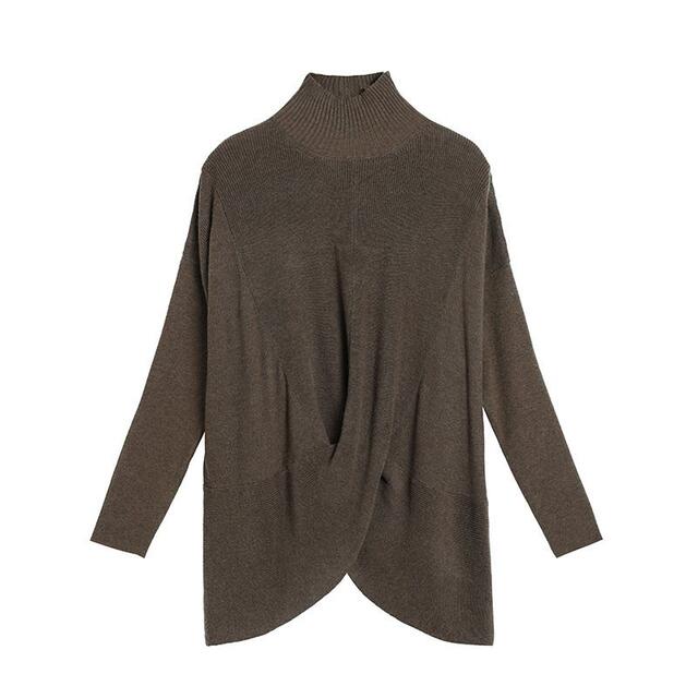 Autumn half-high neck lazy style design wool sweater for women 2024 loose large-size top bat sleeve sweater
