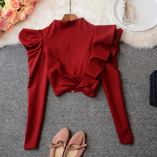 European and American ins trendy tops for women with ruffled pleats ...