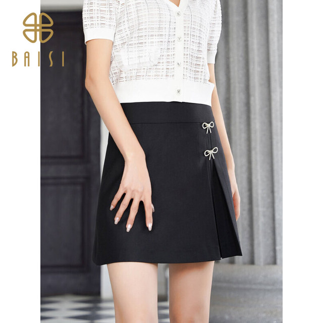 Baisi Korean Style High Waisted Pleated Skirt 2024 Summer New Arrival Fashion Commuting Wear Butterfly Decorated Short Skirt for Women