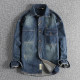 Sleeve patch splicing heavy wash old retro denim shirt men loose hard trendy youth shirt