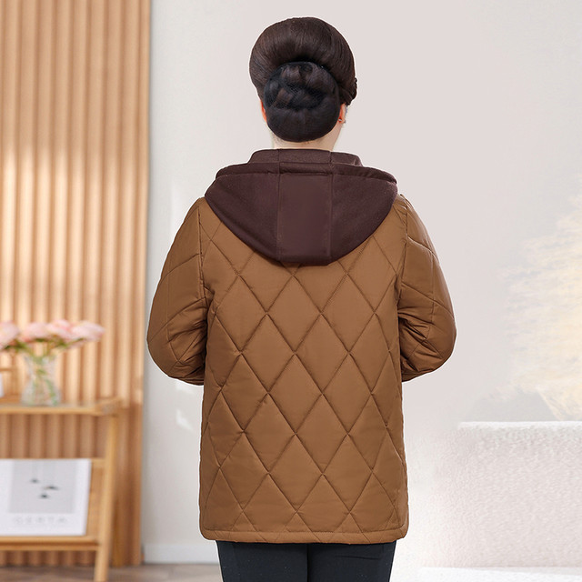 Plus size mother's clothing velvet hooded cotton jacket loose cotton clothing 2024 new style middle-aged and elderly women's clothing thickened cotton clothing