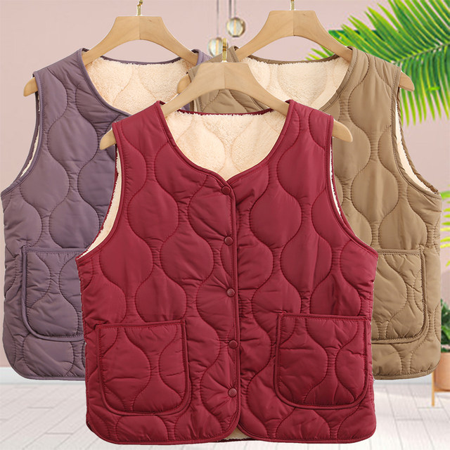 Middle-aged and elderly women's cotton vest, mother's clothing, autumn and winter velvet thickened vest, grandma's warm vest, old lady's waistcoat