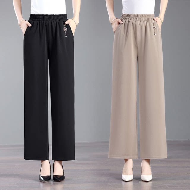 Summer skirts and pants for women thin wide-leg pants middle-aged women's pants high waist casual nine-point pants mother's outfit loose big-foot pants