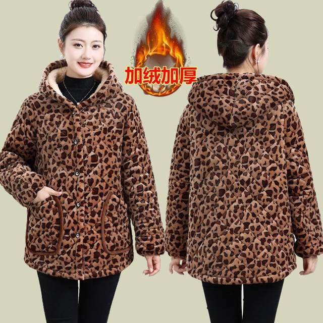 
Mother's clothing women's clothing thickened velvet quilted leopard print warm cotton jacket smock women's coat mid-length gold velvet cotton coat