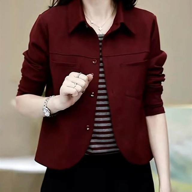 
Casual, slim and versatile women's tops for autumn, new temperament, lapel stitching, striped fake two-piece long-sleeved tops