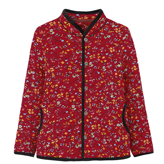 Middle -aged and elderly mother pretend to be autumn and winter ladies loose long -sleeved foreign cotton coat fashion standing collar cotton coat jacket