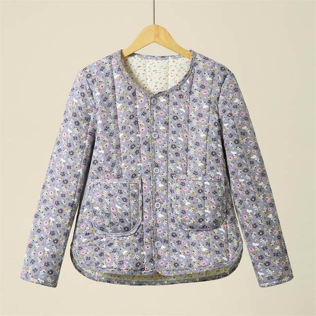 Comfortable winter cotton-padded jacket with small cotton jacket and inner liner floral girl, middle-aged and elderly grandma warm cotton coat coat cotton coat

