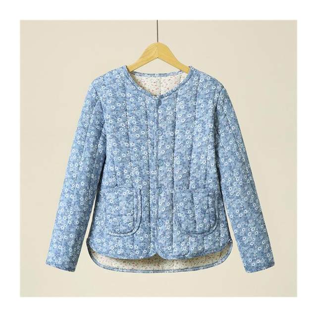 Comfortable winter cotton-padded jacket with small cotton jacket and inner liner floral girl, middle-aged and elderly grandma warm cotton coat coat cotton coat
