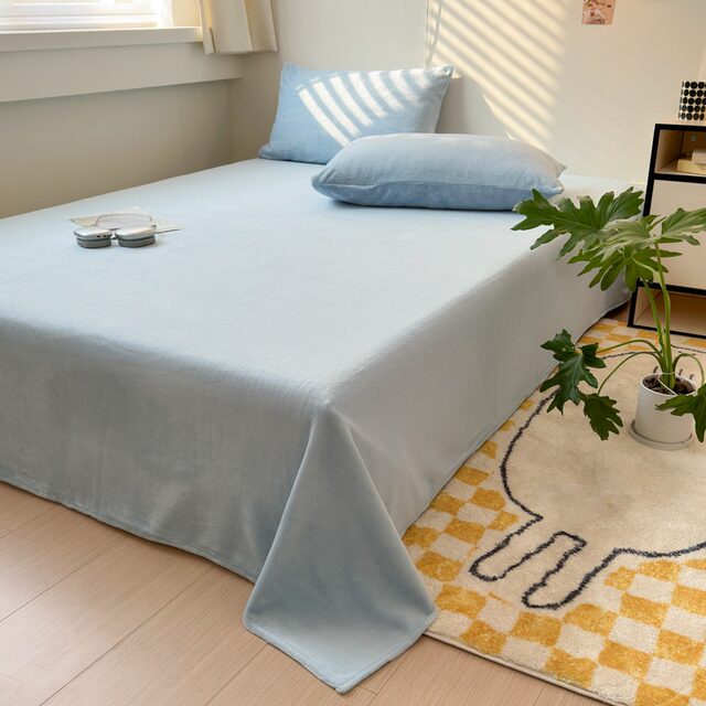 Winter milk velvet sheet single piece plus velvet thickened coral velvet quilt solid color flannel student dormitory mattress sheet