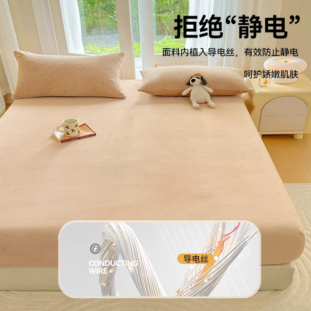 Milk velvet bed cover single piece autumn and winter plus velvet coral velvet bed cover 2025 new mattress cover universal for all seasons