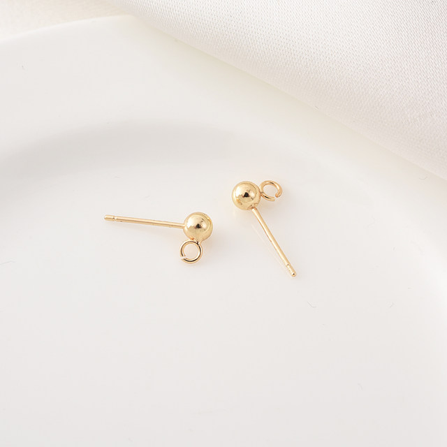 14K gold-filled with open and closed ring bean earrings 925 silver needle handmade diy accessories earrings earrings material