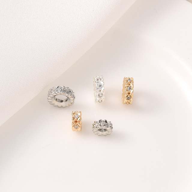 14K gold large hole zircon beads handmade DIY flower four-leaf clover white gold bracelet wheel bead bead material