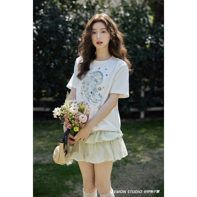 Summer and Korean mesh puffy skirt high waist design fashionable small temperament skirt women