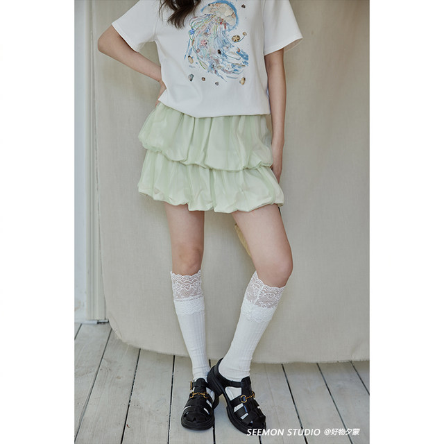 Summer and Korean mesh puffy skirt high waist design fashionable small temperament skirt women