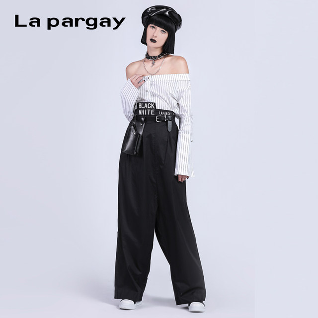 Napajia autumn new women's shirt one-length collar striped design off-shoulder long-sleeved shirt for women's counter genuine