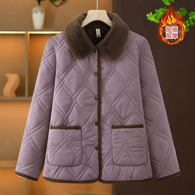 2025 new autumn and winter velvet thickened cotton coat middle-aged mother casual warm short fleece cotton coat for women