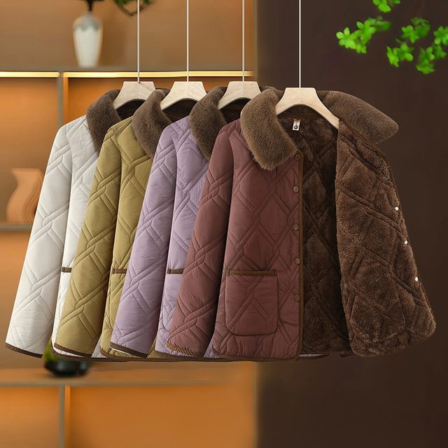 2025 new autumn and winter velvet thickened cotton coat middle-aged mother casual warm short fleece cotton coat for women