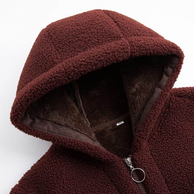 Good quality mother winter clothes ferret plus velvet thickened hooded jacket warm medium-length lamb velvet grandma cotton jacket
