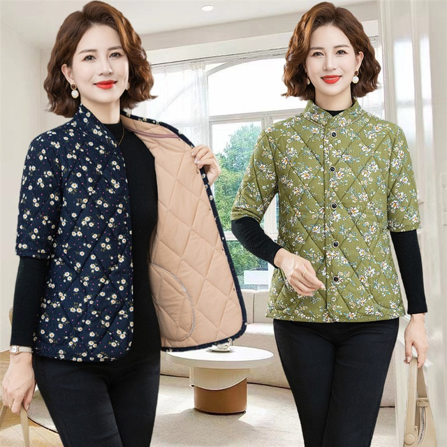 Mother's autumn and winter half-sleeved vest with velvet to keep warm when working, vest and vest for middle-aged and elderly ladies camel velvet small cotton coat