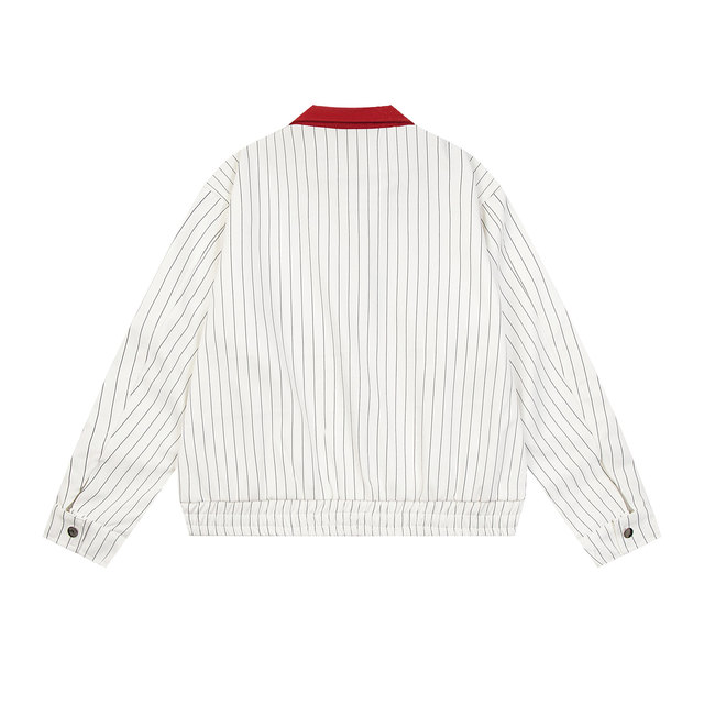 DUSK American retro contrasting striped lapel zipper jacket for women spring and autumn loose casual embroidered jacket top trendy
