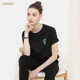 CANVAUS round neck rabbit printed T-shirt for women with shoulders, short sleeves, loose black summer cotton cartoon women's top