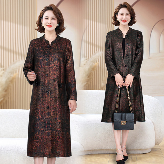 Spring and autumn new high-end women's windbreaker deerskin velvet coat mom fashion middle-aged and elderly temperament long coat outer wear for women