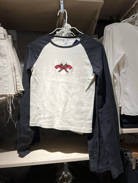BM official website casual long-sleeved T-shirt spring and autumn new double gun embroidery color-blocking versatile slim temperament pure cotton top for women