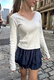 BM official website lace V -neck long sleeve T -shirt spring and autumn is full of thin casual solid colors set pure cotton white lady top