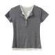 Henry neck retro American Tennis wool fake two-piece skin-friendly short-sleeved T-shirt for women's design inner slim body
