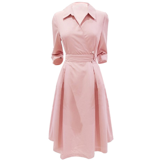 2024 early autumn new temperament intellectual OL shirt skirt with slim fit and slim waist tie and five-point sleeve dress