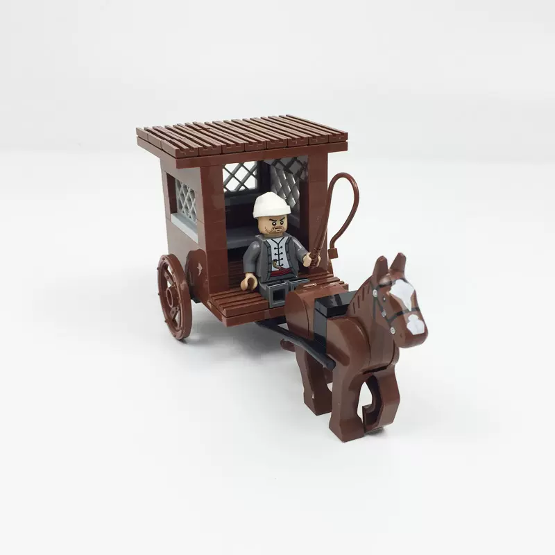古代馬車積木擺件小顆粒拼裝diy積木玩具中世紀馬車囚車男孩禮物