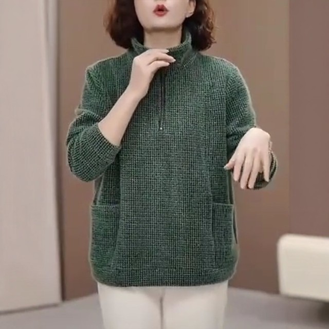 New winter fashion women's half-zipper plush top fashionable middle-aged mother loose meat covering plus velvet sweatshirt
