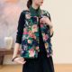 Autumn and winter Northeastern large flower vest printed cotton jacket plate button ethnic style female mother's wear sleeveless coat Tang suit waistcoat