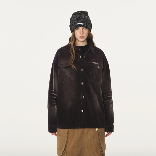 FORNINES used washing corduroy long-sleeved shirt men and women fashion brand spring and autumn American retro jacket jacket
