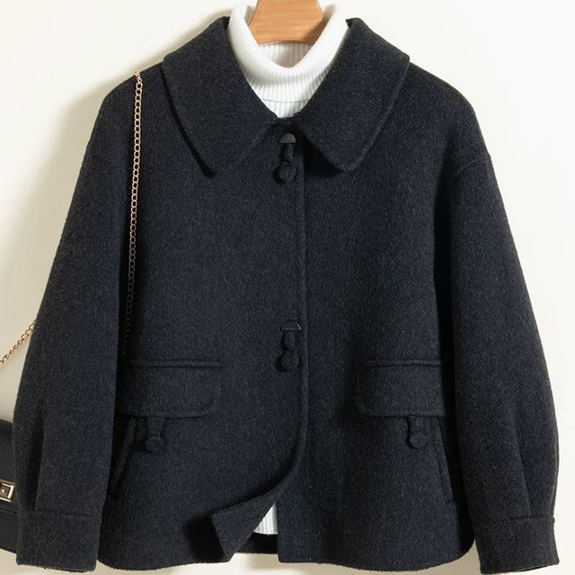 2025 new autumn and winter new double-sided woolen coat for women, short, loose, western style, age-reducing, warm coat for women