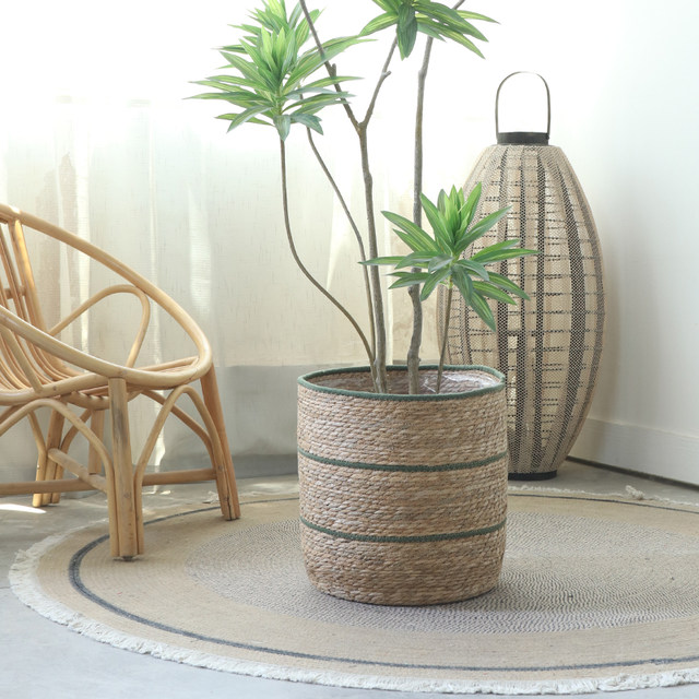 
Nordic style rattan flower basket flower pot green plant pot decoration large set of pots for home living room balcony floor-standing basin storage basket