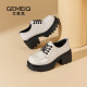 Gomeki white lace-up loafers 2025 spring new women's shoes heightened thick-soled small leather shoes French versatile single shoes