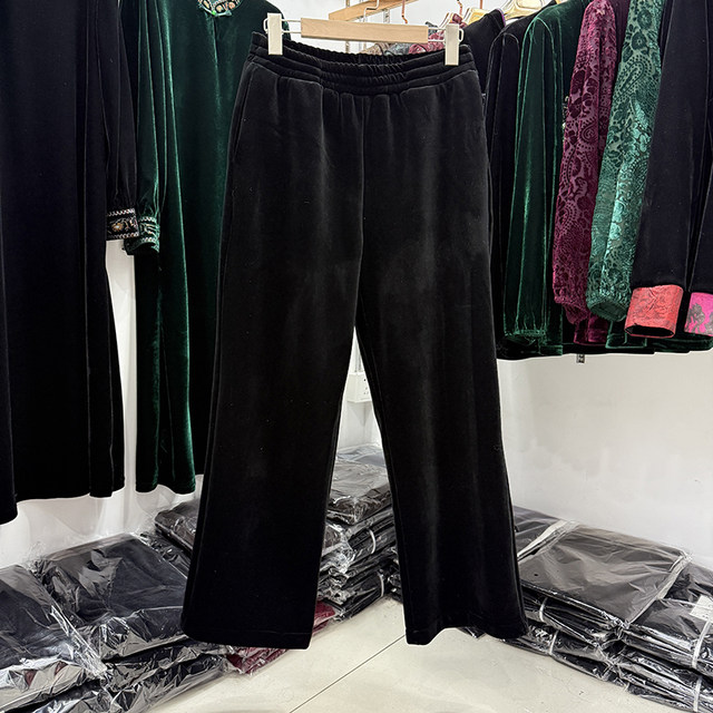 
New winter high-waisted elastic mother's velvet straight pants for middle-aged and elderly people over 50 years old plus velvet to keep warm large size black