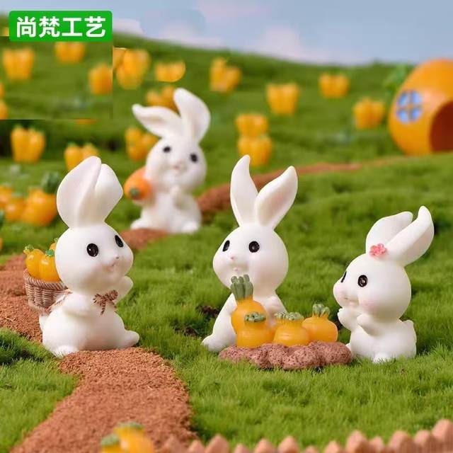 Rabbit Paradise Micro Landscape Ornaments Cute Cartoon Animal Carrot Rabbit House Gardening Resin Accessories Crafts