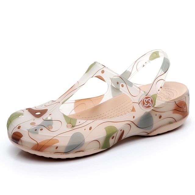 VEBLEN Croc Shoes Women's Summer Fashion Non-Slip Beach Shoes Soft Bottom Student Jelly Slippers Wedge Sandal Slippers for Outerwear