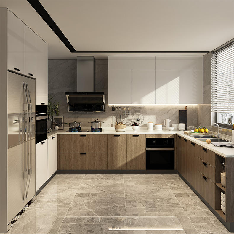 皮阿诺整体橱柜 定制厨房灶台柜橱柜一体石英石台面厨柜整体橱柜