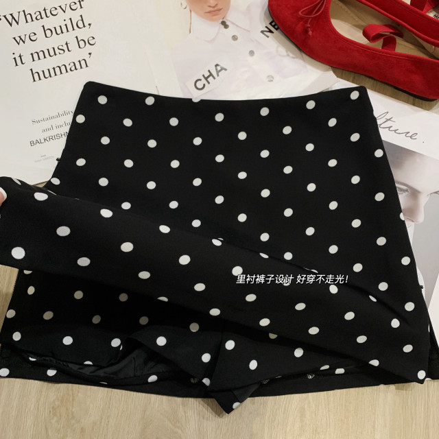 AME2025 summer new Korean version versatile slim 2 side zipper polka dot suit skirt A-line skirt hip short skirt
