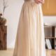 Literary elastic waist versatile double-layer large hem skirt slim and tied A-line ramie skirt for women 2025 summer new style