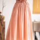 Literary elastic waist versatile double-layer large hem skirt slim and tied A-line ramie skirt for women 2025 summer new style