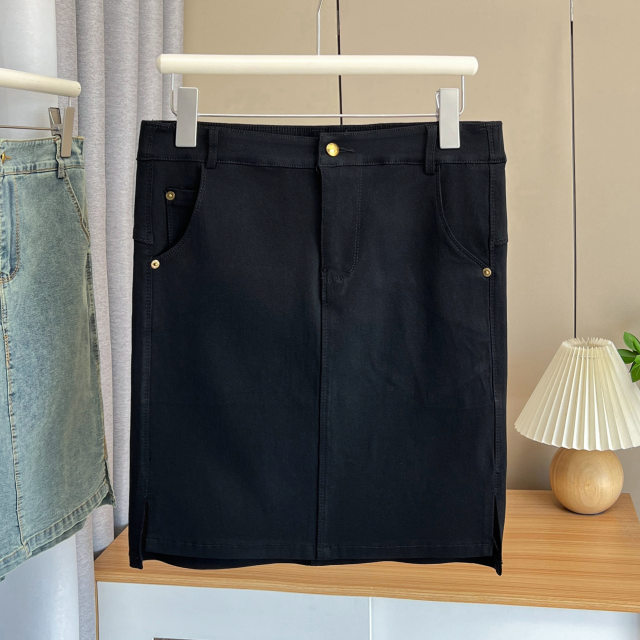 Large size denim skirt for women 200 Jin [Jin equals 0.5 kg] Fat mm summer high waist slim and slim hot girl hip skirt straight short skirt