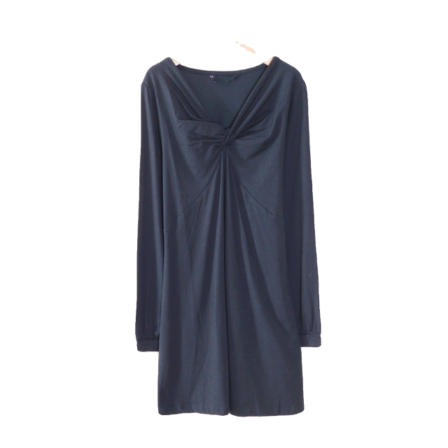 Spring and Autumn new women's long-sleeved V-neck dress Korean midi skirt solid color loose fashionable casual temperament